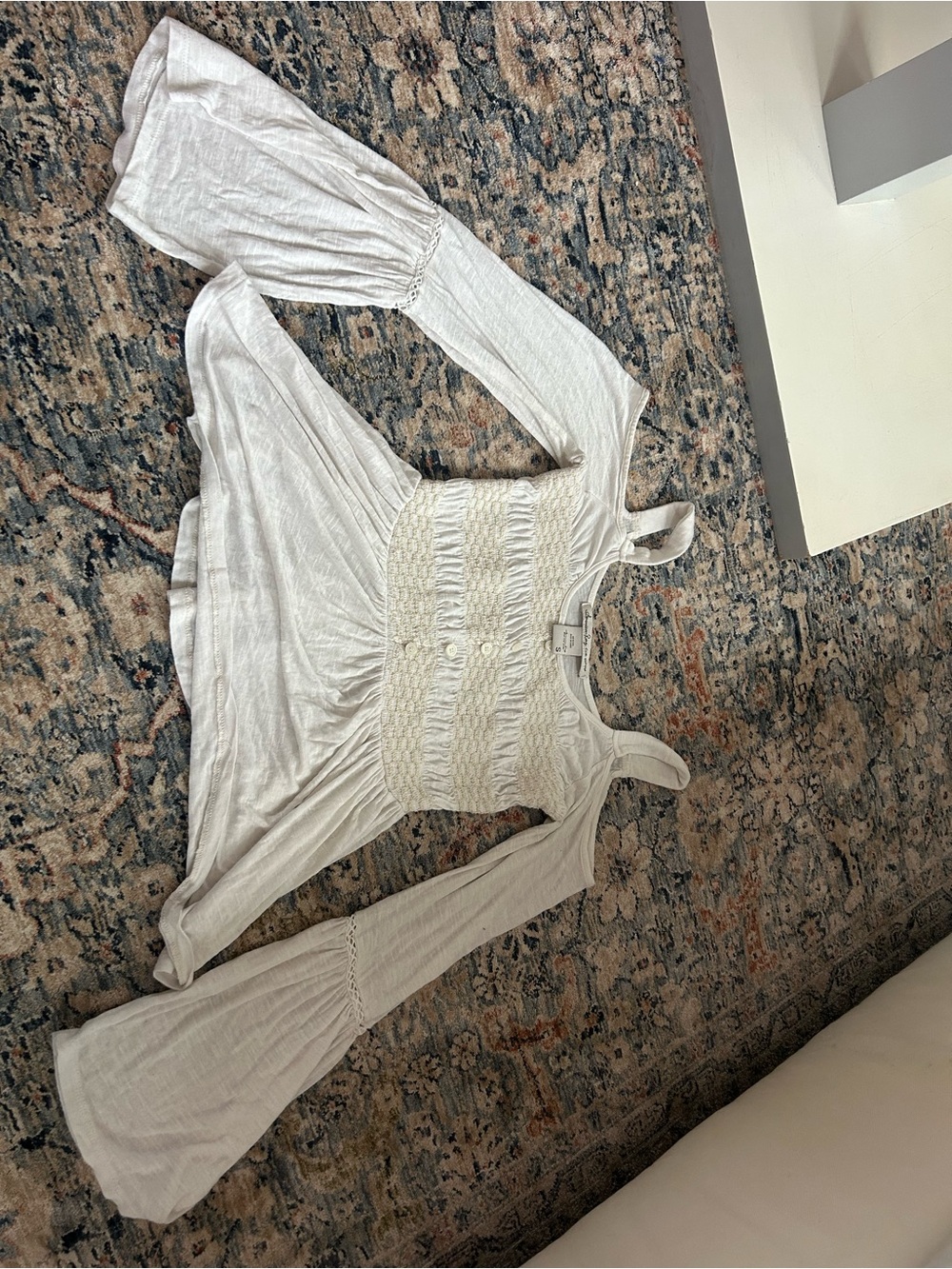 American Rag Cream Smocked Peasant Top with Bell Sleeves